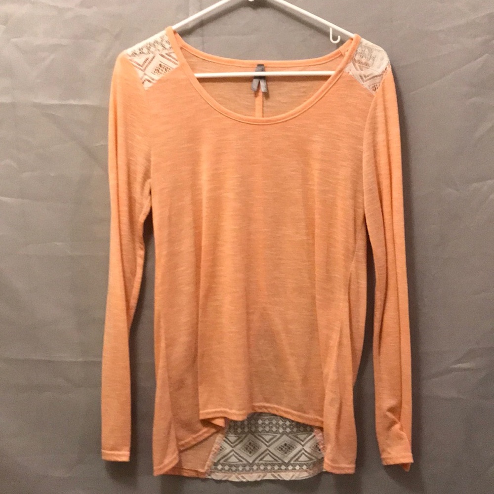 Soft peach color long sleeve with white lace